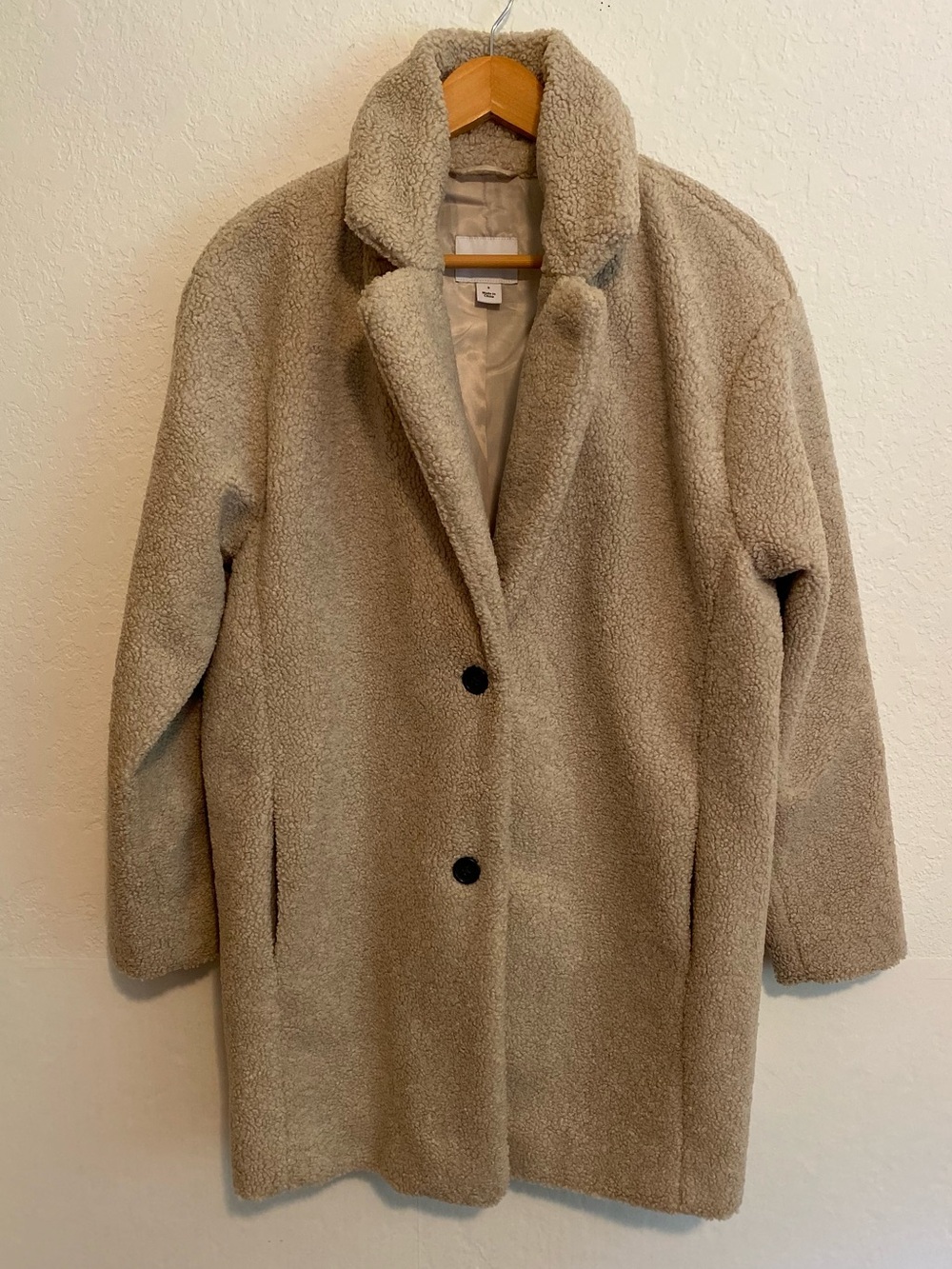 Daily Ritual Women’s Teddy Bear Fleece Lapel Coat with Oversized Fit Size